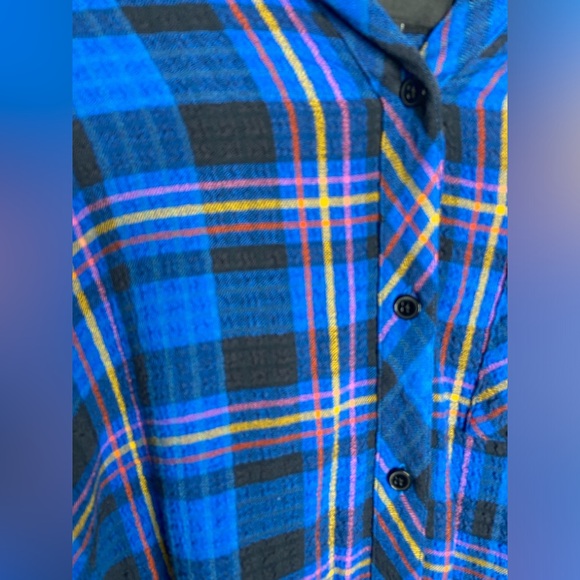 Rails Dutton Flannel Shirt Cobalt Black Citrus Sz small. So soft! Stretchy! EUC - Picture 7 of 11